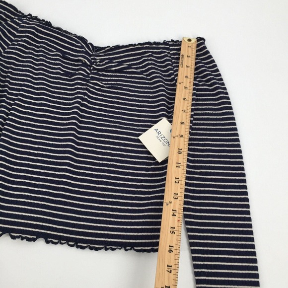 NWT Arizona Jean Co Striped Long Sleeve Crop Top Size Large Womens Blue White L - Picture 7 of 7